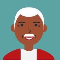 Flaches Farb-Hipster-Porträt. alter mann afrikanischer ethnie gesicht avatar. Zeichen für Web, Videospiel, Konto, Vektorsymbol. vektor