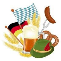 Oktoberfest-Party-Plakatillustration mit frischem dunklem Bier, Brezel. vektor