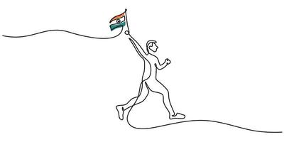 durchgehende Linie Indien laufender Mann mit Indien-Flagge für den Tag der Republik vektor