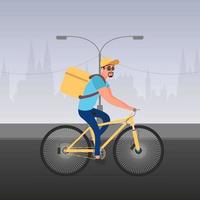 matleverans med cykel. killen på en cykel åker i parken. cykel leverans koncept. vektor stock illustration.
