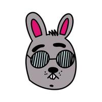 Lustiger Aufkleber eines Hasen mit Brille. Kaninchen mit Brille. geeignet für Postkarten, Sticker, T-Shirts und Kinderbücher. isoliert, Vektor. vektor