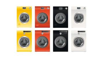 Reihe von modernen Waschmaschinen auf einem weißen Hintergrund. schicke Waschmaschine. realistischer Stil. Vektor. vektor