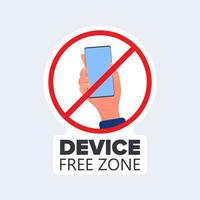 durchgestrichenes Handsymbol mit einem Telefon. das Konzept des Verbots von Geräten, gerätefreier Zone, digitaler Entgiftung. leer für aufkleber. isoliert. Vektor. vektor