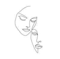 Vektor lineare Gesichter Kunst, Frauenporträt. durchgehende Linie, Mode-Schönheitskonzept, minimalistische Illustration der Frau, Monoline. Kunstplakat
