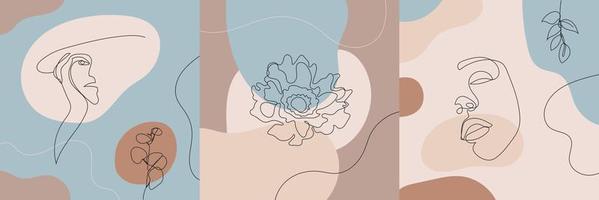 Vektor-minimalistisches Porträt. Linie Blume, Frauenportrait. handgezeichneter abstrakter femininer Druck. Verwendung für Social-Network-Storys, Beauty-Logos, Posterillustrationen, Karten, T-Shirts vektor