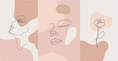 Vektor-minimalistisches Porträt. Linie Blume, Frauenportrait. handgezeichneter abstrakter femininer Druck. Verwendung für Social-Network-Geschichten, Beauty-Logos, Posterillustrationen, Karten vektor