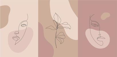 Vektor-minimalistisches Porträt. Linie Blume, Frauenportrait. handgezeichneter abstrakter femininer Druck. Verwendung für Social-Network-Geschichten, Beauty-Logos, Posterillustrationen, Karten vektor