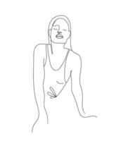 Vektor minimalistische lineare Frau Illustration, abstrakte durchgehende Strichzeichnung Gesicht. moderne einzeilige kunst, weibliches porträt. Verwenden Sie für soziales Netz, Poster, Wandkunst, Einkaufstasche, T-Shirt-Druck, Aufkleber