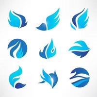 vektor uppsättning abstrakta blå vingar, flöde, vatten ikoner