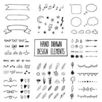 Modernes Schwarz-Weiß-Set mit Handzeichnungs-Doodle-Illustrationen. kann als Elemente für Ihr Design für Grußkarten, Kinderzimmer, Poster, Karten, Geburtstagsfeiern, Verpackungspapierdesign verwendet werden vektor