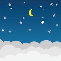 Nacht mit dunklem, blauem Himmel, gelbem Mond und Sternenvektorhintergrund vektor