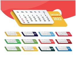 månatlig kalendermall för 2022 år. veckan börjar på söndag. väggkalender i minimalistisk stil. kalender 2022 vecka start söndag företagsdesign planerare mall. vektor