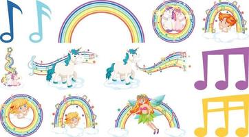 Set aus Fantasy-Feen und Amoretten mit Regenbogenelementen vektor