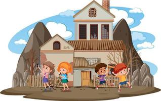 Kinder im verlassenen Haus vektor