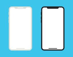 flaches Mockup-Handy auf blauem Hintergrund. weißes und schwarzes Smartphone mit leerem Bildschirm. Vektor