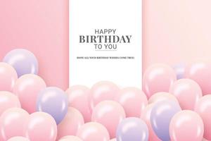 födelsedagsönskemål med realistiska rosa lila ballonger set och rosa bakgrund och text vektor