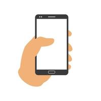 hand som håller smartphone med platt designstil. vektor illustration