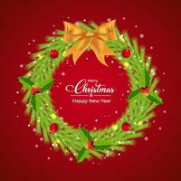 Weihnachtsrealistischer Kranz mit dekorativen Kugeln. grüner Kranz mit roten Beeren und goldenem Band. Weihnachtselementdesign mit einem realistischen grünen Kranz, der mit Lichtern, einem Band und roten Kugeln verziert ist vektor