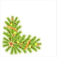 Weihnachtsecke mit grünen Blättern und goldenen Sternen. Weihnachtsecke mit roten Beeren und Schneeflocken. Weihnachtsgrüne Ecke, Weihnachtselement, goldenes Band, Stechpalmenbeeren, Sternlichter, goldene Elemente. vektor
