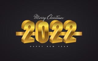 gott nytt år 2022 banner eller affisch med 3d-stil i guldgradient. 2022 nummer i 3d guld stil vektor