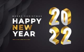 Elegantes 2022 Neujahrsbanner-Design mit 3D-Zahlen im Weiß- und Goldstil. Designvorlage für die Neujahrsfeier für Flyer, Poster, Broschüren, Karten, Banner oder Postkarten vektor