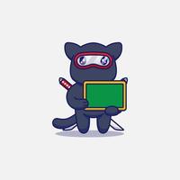 söt ninja katt bär svarta tavlan vektor