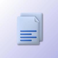 3D-filsida dokumentpapper eller kopia söt ikon illustration koncept för digitalt dataarkiv vektor