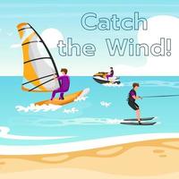 Catch the Wind Social-Media-Post-Mockup. extremer Wassersport. inspirierende Web-Banner-Design-Vorlage. Social-Media-Booster, Inhaltslayout. Motivationsplakat, Printanzeigen mit flachen Illustrationen vektor