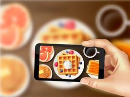 Frühstück Smartphone Photo Realistisches Spitzenbild vektor