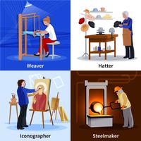 Zeitgenössische Handwerker 4 Flat Icons Square vektor