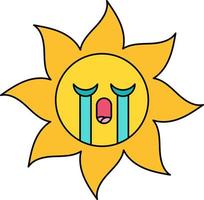 gråtande solen uttryckssymbol kontur illustration vektor