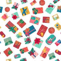 Weihnachtsgeschenkboxen mit Bändern nahtloses Muster vektor
