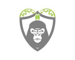 wütender gorilla im schild und naturblatt vektor
