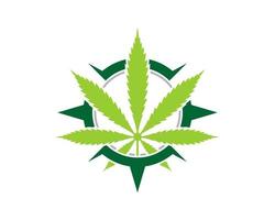 cannabisblad inuti kompassens logotyp vektor