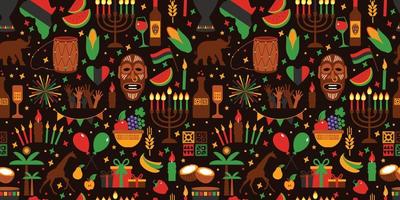 Kwanzaa nahtlose Muster von Afrika mit traditionellen Farben und Symbolen. brauner exotischer Hintergrund. vektor