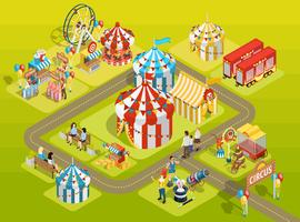 Rese Circus Fairground Isometric Layoutaffisch vektor