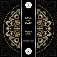 save the date inbjudningskortdesign i hennatatueringsstil. dekorativ mandala för tryck, affisch, omslag, broschyr, flygblad, banderoll. vektor