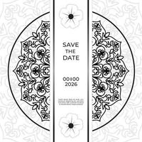 save the date inbjudningskortdesign i hennatatueringsstil. dekorativ mandala för tryck, affisch, omslag, broschyr, flygblad, banderoll vektor