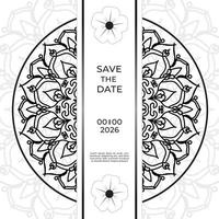 save the date inbjudningskortdesign i hennatatueringsstil. dekorativ mandala för tryck, affisch, omslag, broschyr, flygblad, banderoll vektor