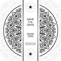 Speichern Sie das Datumseinladungskartendesign im Henna-Tattoo-Stil. dekoratives Mandala für Print, Poster, Cover, Broschüre, Flyer, Banner vektor