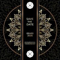 save the date inbjudningskortdesign i hennatatueringsstil. dekorativ mandala för tryck, affisch, omslag, broschyr, flygblad, banderoll. vektor