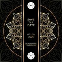 save the date inbjudningskortdesign i hennatatueringsstil. dekorativ mandala för tryck, affisch, omslag, broschyr, flygblad, banderoll. vektor