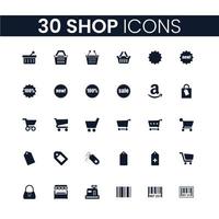 30 Shop-Icons gesetzt. Shop Icons Pack. Sammlung von Symbolen. bearbeitbarer Vektorstrich. vektor