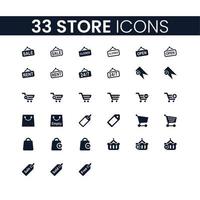 33 Store-Icons gesetzt. Store Icons Pack. Sammlung von Symbolen. bearbeitbarer Vektorstrich. vektor