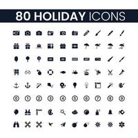 80 Feiertagsikonen eingestellt. Urlaub Icons Pack. Sammlung von Symbolen. bearbeitbarer Vektorstrich. vektor