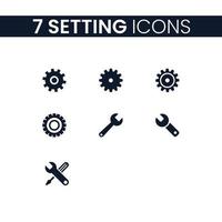 7 Einstellungssymbole eingestellt. Einstellungen Icons Pack. Sammlung von Symbolen. vektor