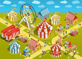 Vergnügungspark-Zirkus-Anziehungskräfte isometrische Illustration