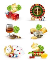 Casino Symbols Attribut 6 Ikoner Set vektor