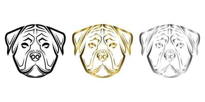 Strichzeichnungen von Rottweiler-Hundekopf. Gute Verwendung für Symbol, Maskottchen, Symbol, Avatar, Tätowierung, T-Shirt-Design, Logo oder jedes gewünschte Design. vektor