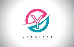 y-Brief-Design-Logo-Symbol mit Kreis und Swoosh-Design-Vektor und blau-rosa Farbe. vektor